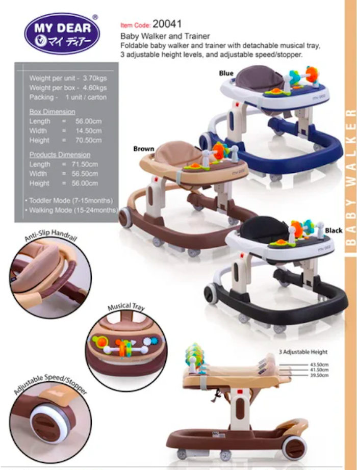 my dear baby walker and trainer with push bar handle and music toys